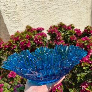 Fenton Vintage Blue Thumbprint Bowl